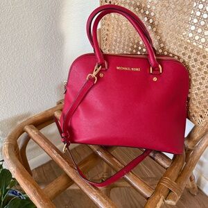 Michael Kors Red Dome Satchel with Gold Hardware